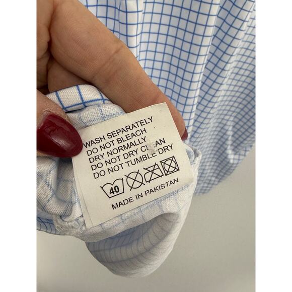 NWT Collars & Co Blue Grid Dress Collar Polo Shirt Men’s Medium 4-Way Stretch - Picture 9 of 9